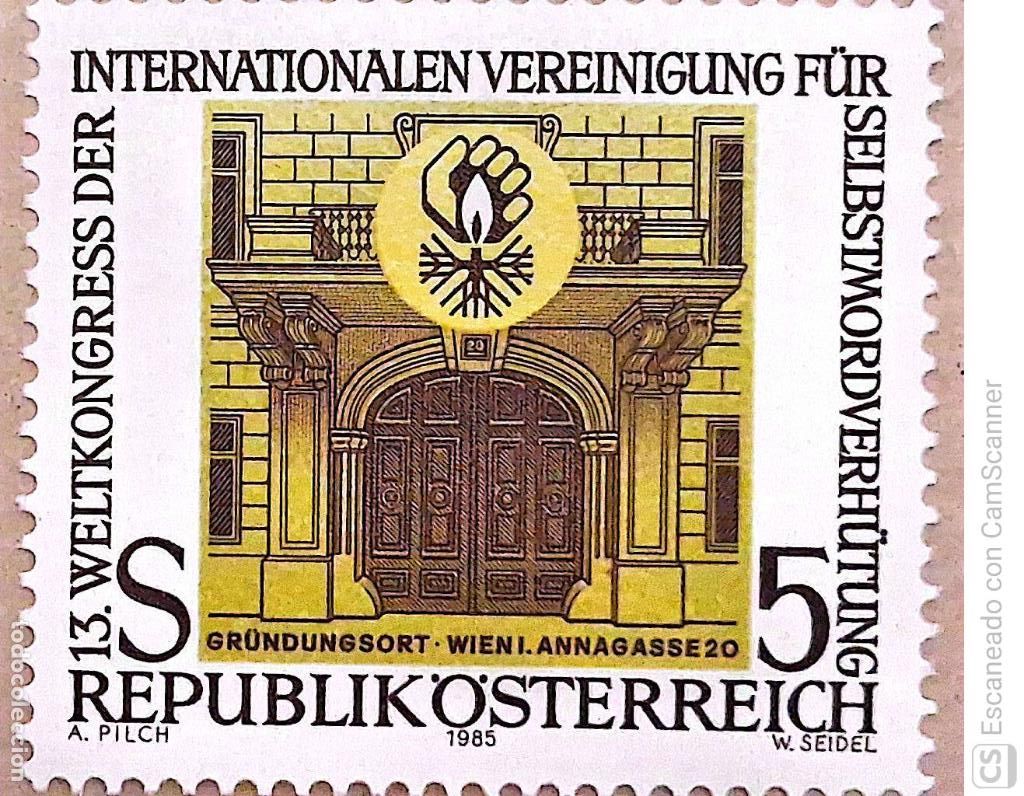 Sellos: Austria. 1647 Congreso internacional de la Asociaci&oacute;n internacional de prevenci&oacute;n del suicidio. 1985