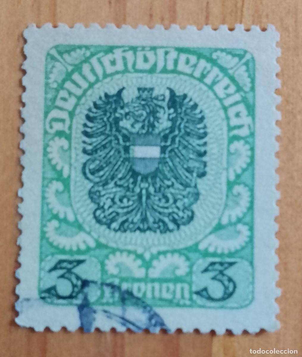 Sellos: AUSTRIA - V/F 3 KRONEN - A&Ntilde;O 1919 - &Aacute;GUILA IMPERICAL, ESCUDO NACIONAL, DE ARMAS, ANIMALES HER&Aacute;LDICOS