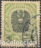 Sellos: AUSTRIA-SELLO A&Ntilde;O 1920/1921-ESCUDO NACIONAL-USADO-PAPEL GRUESO-DENTADO 12&frac12;