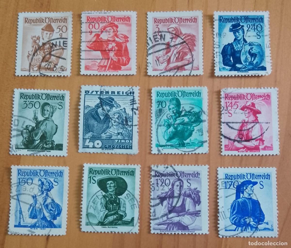 Sellos: AUSTRIA . LOTE 12 SELLOS DIFERENTES DE TRAJES TIPICOS.