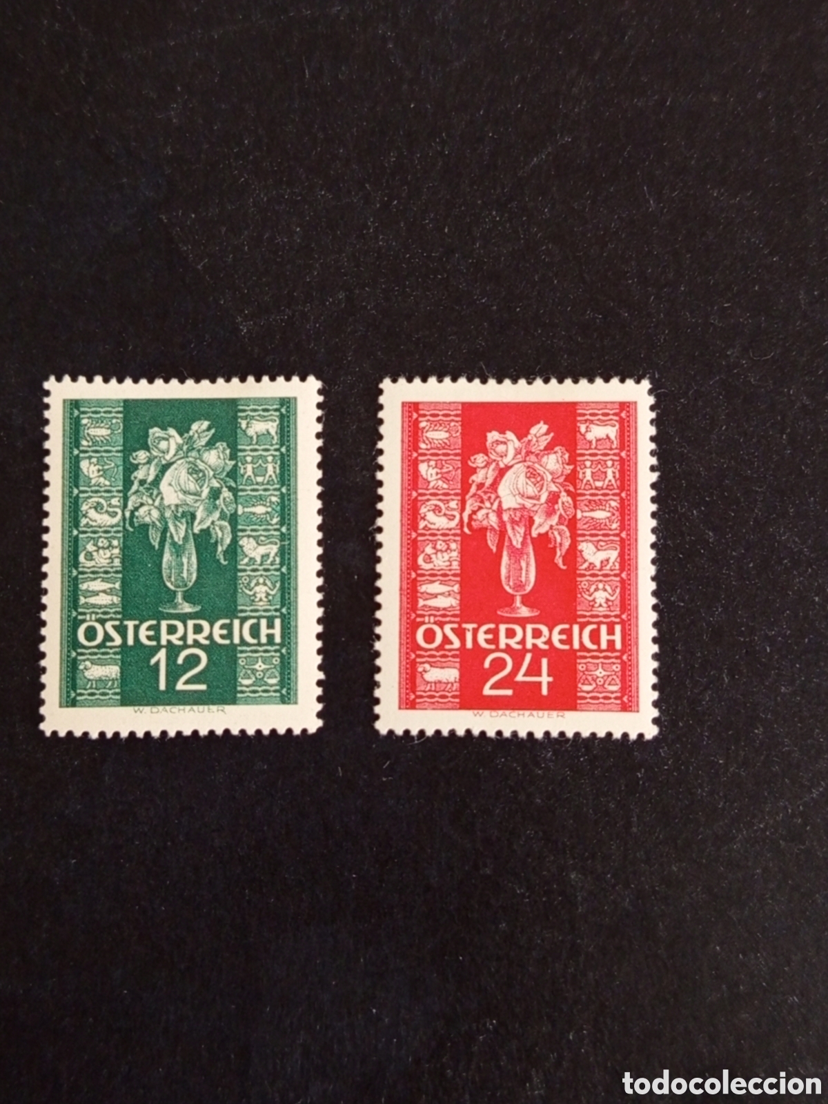 Sellos: Austria, 1937. Rosa y signos del Zodiaco. Yvert 515/6. Pedido m&iacute;nimo 3 &euro;. Ver fotos. Serie completa
