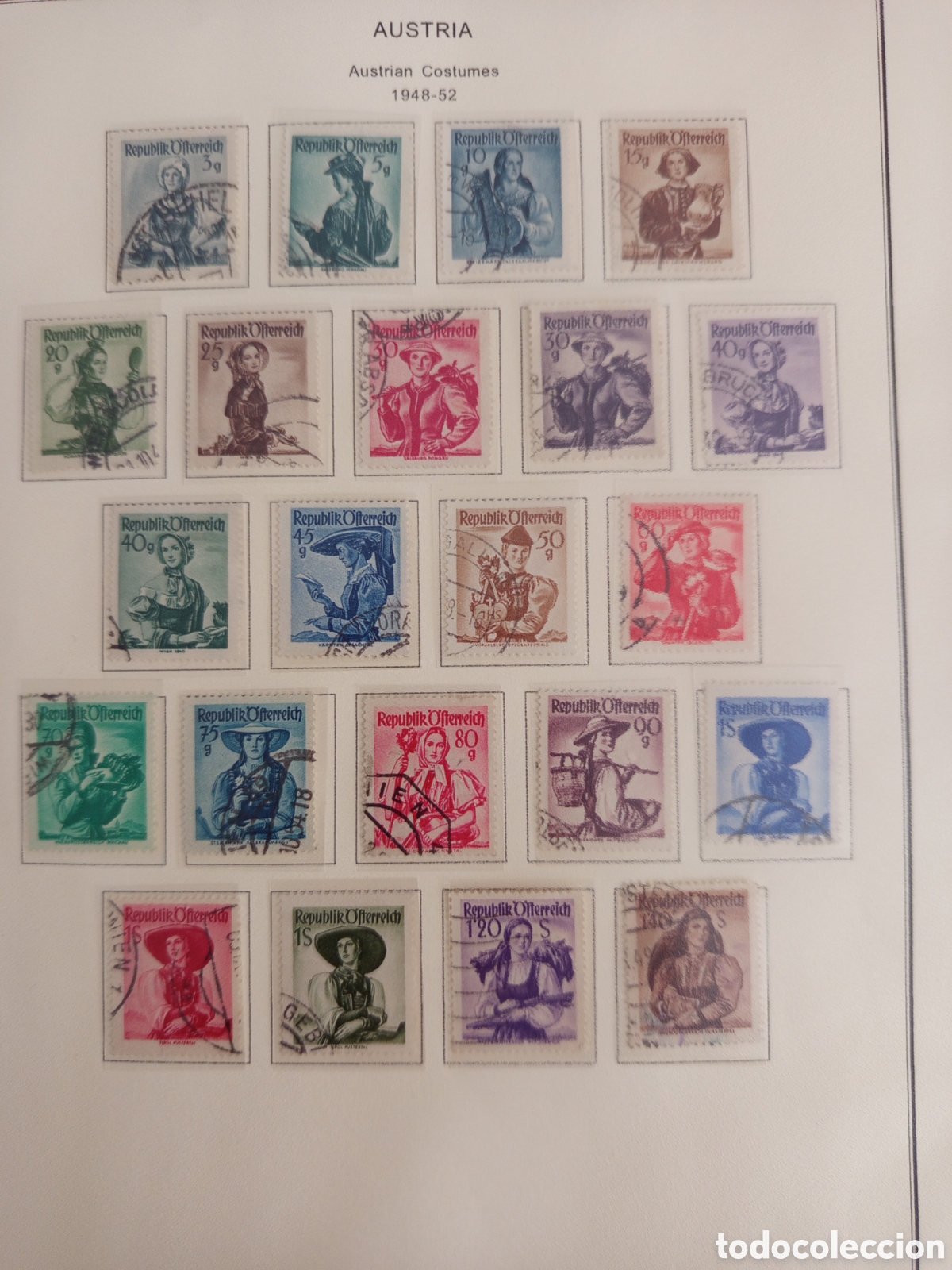 Sellos: AUSTRIA, 1948/52. Trajes regionales. Yvert 738 A/754 A+801/807 A. Ver fotos. Pedido m&iacute;nimo 3 &euro;.