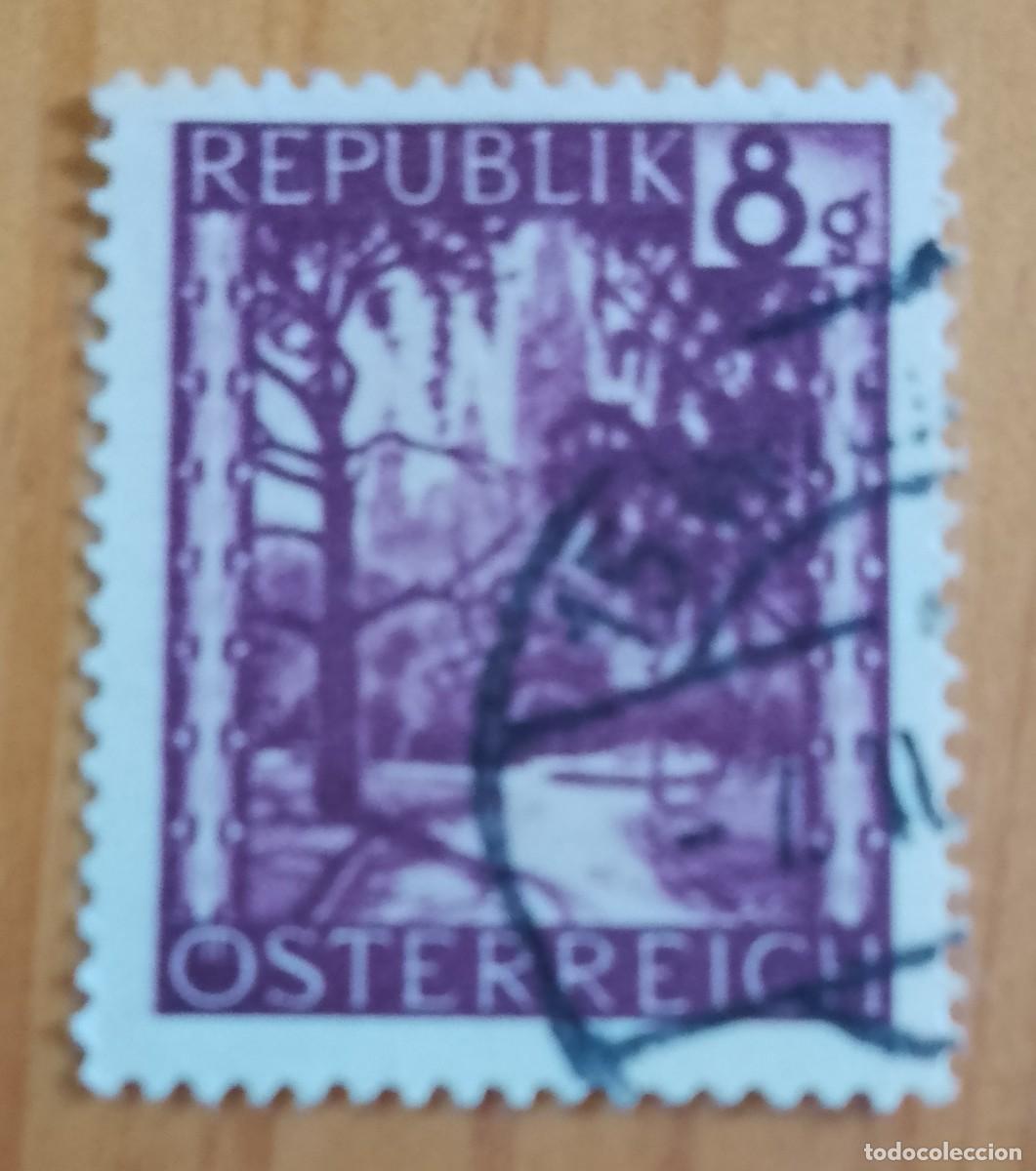 Sellos: AUSTRIA - V/F 8 G - PAISAJE CON IGLESIA AL FONDO.