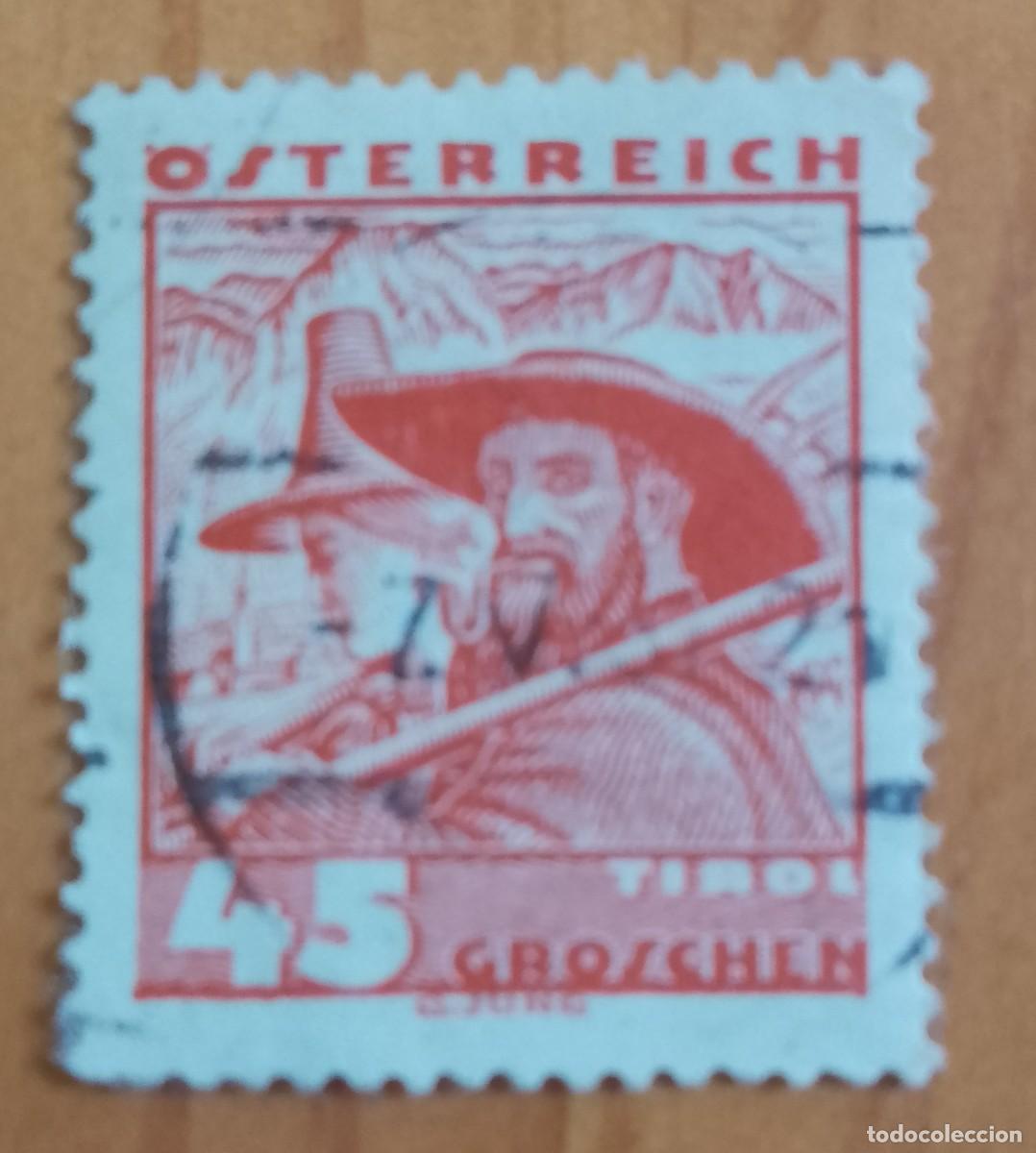 Sellos: AUSTRIA - V/F 45 GROSCHEN - A&Ntilde;O 1934 - TRAJES REGIONALES, GRANJERO Y ESPOSA