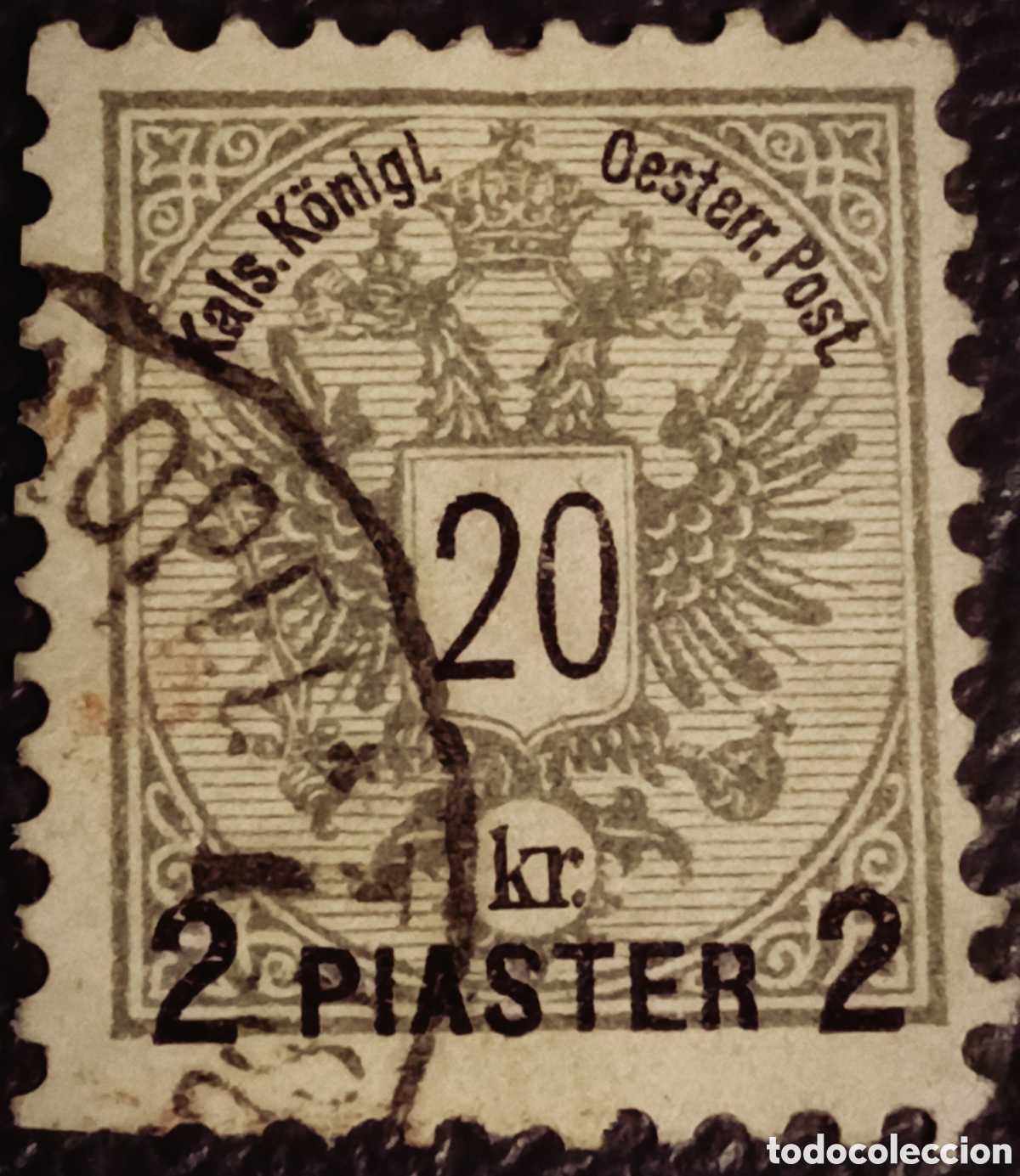 Sellos: Sello Austria Correos de Levante (1888) - 2 Piastras sobre 20kr - Cat. Michel #18