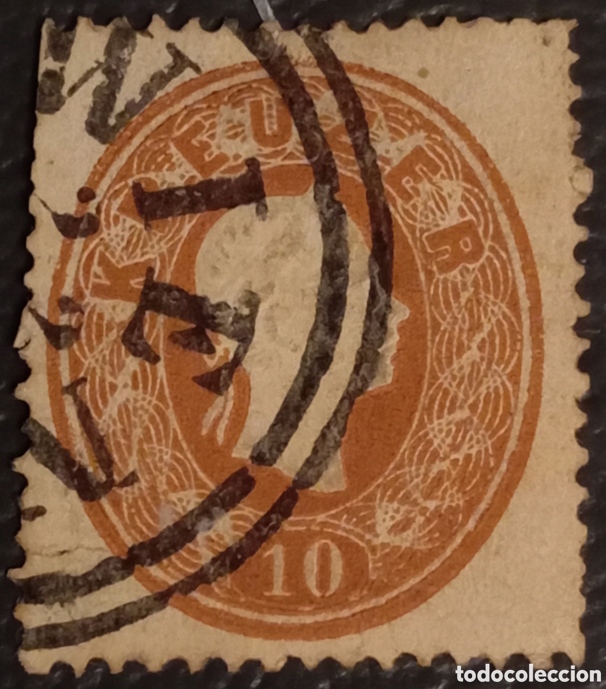 Sellos: Austria 1861 - 10 Kreuzer Marr&oacute;n (Emperador Francisco Jos&eacute; I) - Michel Nr. 19