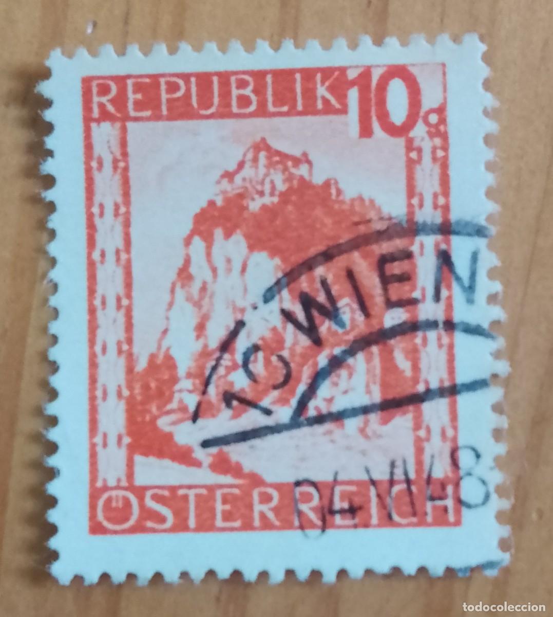 Sellos: AUSTRIA - V/F 10 G - PAISAJE - CON MATASELLO IDENTIFICATIVO: 04.VI.48 WIEN