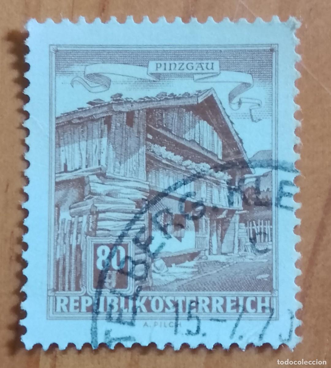 Sellos: AUSTRIA - V/F 80 G - A&Ntilde;O 1962 - ARQUITECTURA, GRANJA ANTIGUA CASA DE CAMPO, PINZGAU
