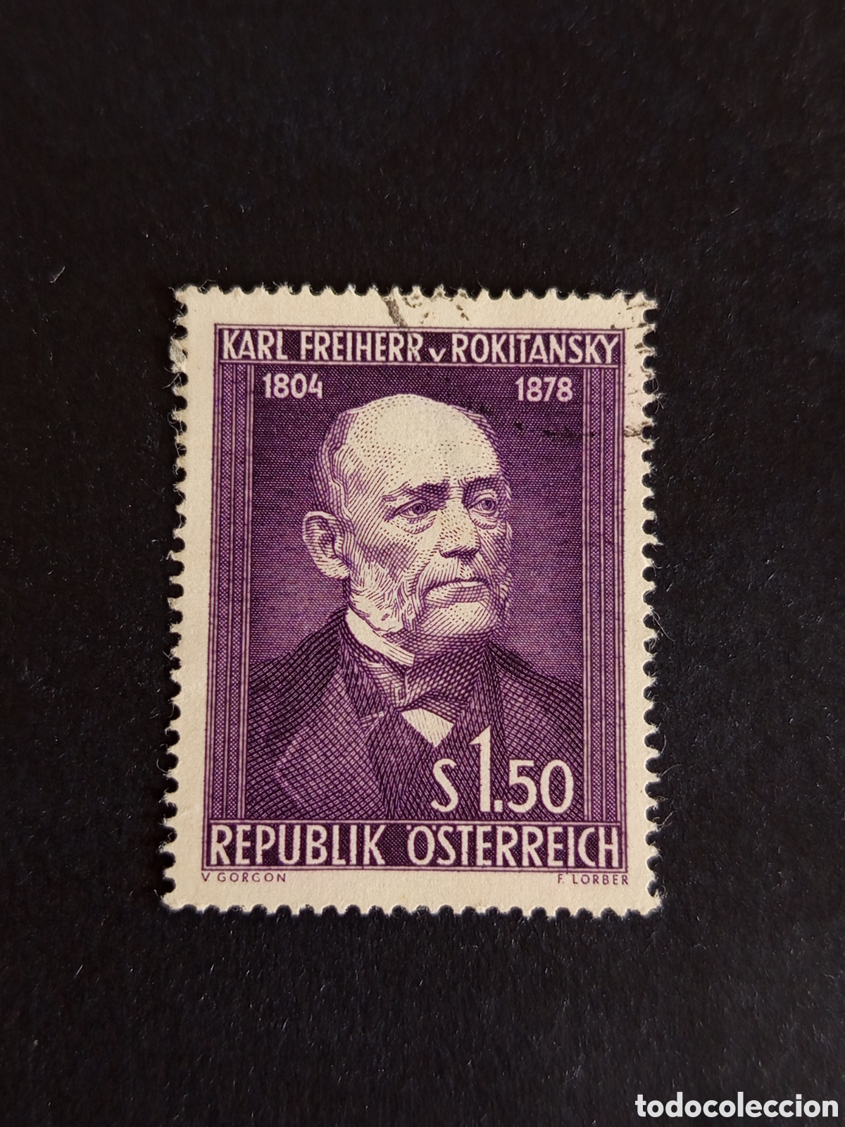 Sellos: AUSTRIA, 1954. Karl von Rokitansky, m&eacute;dico. Yvert 831. Ver fotos. Pedido m&iacute;nimo 3 &euro;. Serie completa