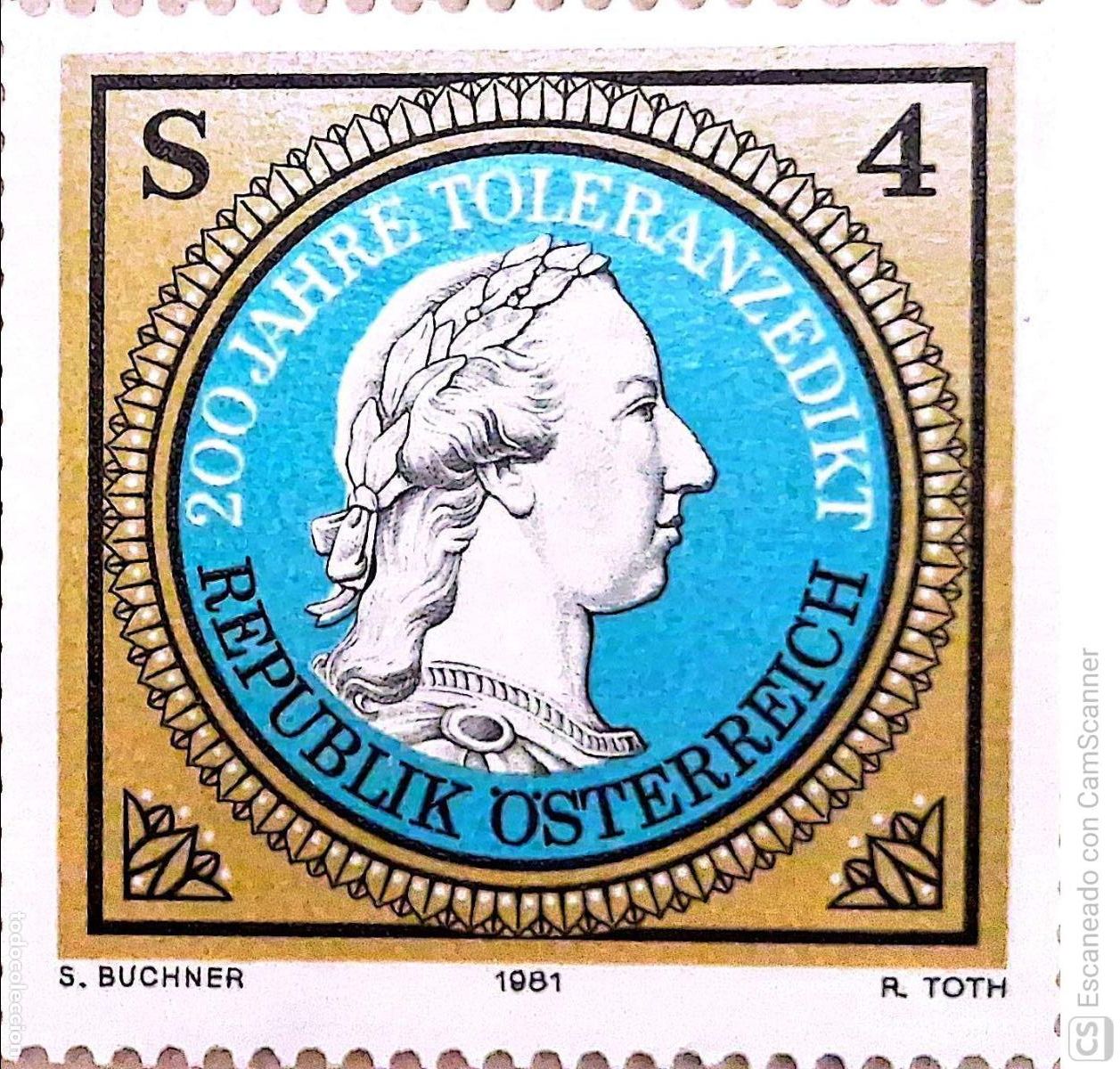 Sellos: Austria. 1513 Aniversario proclamaci&oacute;n del Edicto sobre la tolerancia: Efigie del Emperador Jos&eacute; II.
