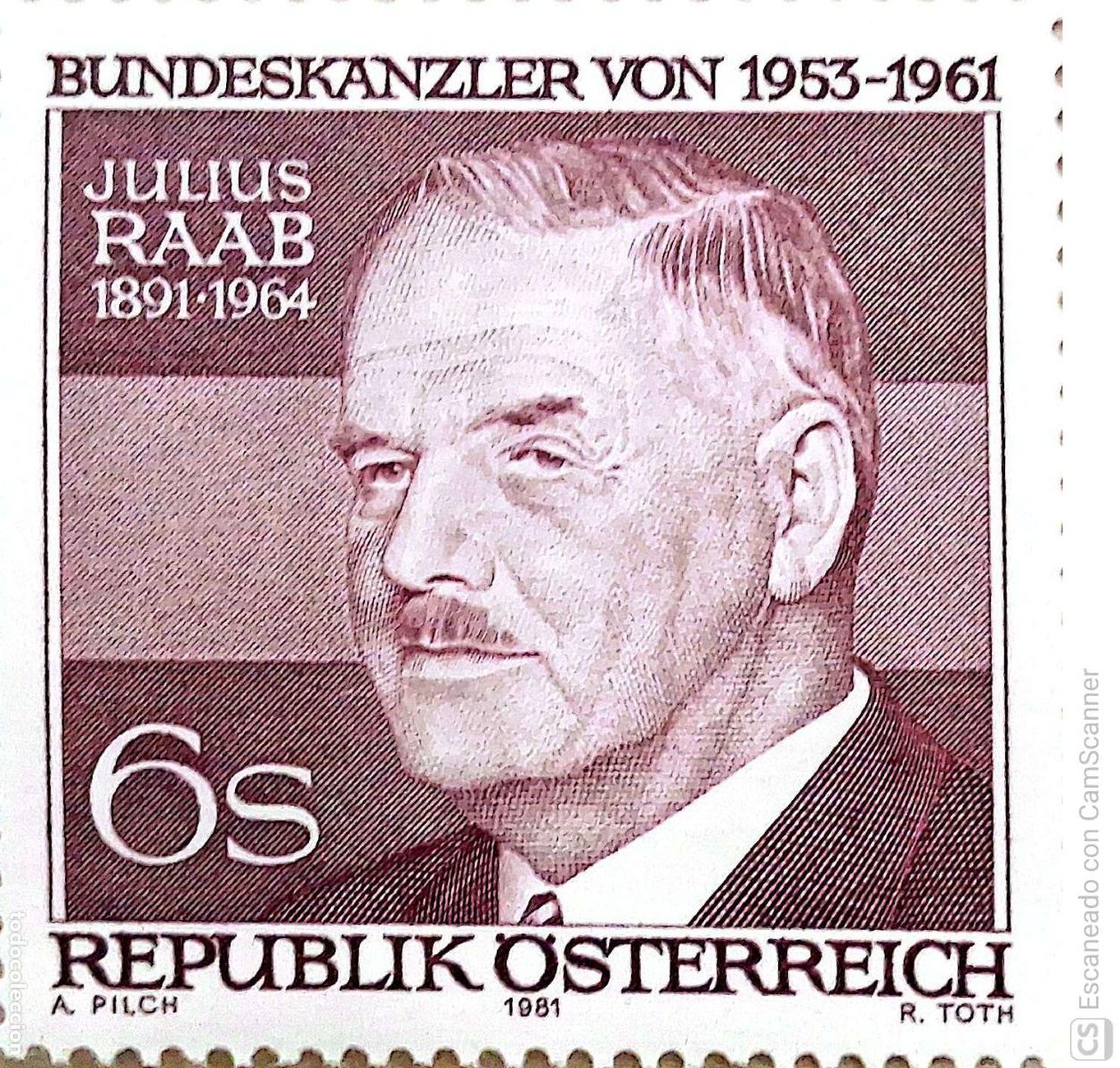 Briefmarken: Austria. 1519 Pol&iacute;tico Julius Raab. 1981. Sellos nuevos y numeraci&oacute;n Yvert
