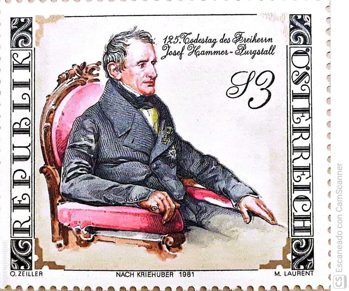 Selos: Austria. 1518 Baron Josef Hammer-Purgstall. 1981. Sellos nuevos y numeraci&oacute;n Yvert