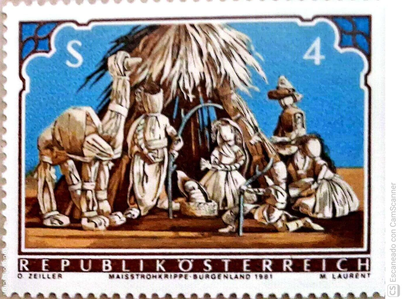 Sellos: Austria. 1520 Navidad: Bel&eacute;n con paja de ma&iacute;z. 1981. Sellos nuevos y numeraci&oacute;n Yvert