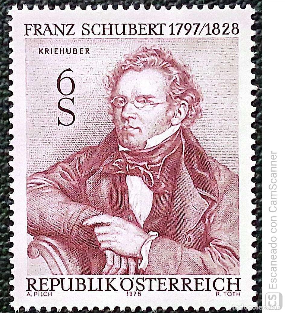 Sellos: Austria. 1419 Franz Schubert, compositor. 1978. Sellos nuevos y numeraci&oacute;n Yvert.