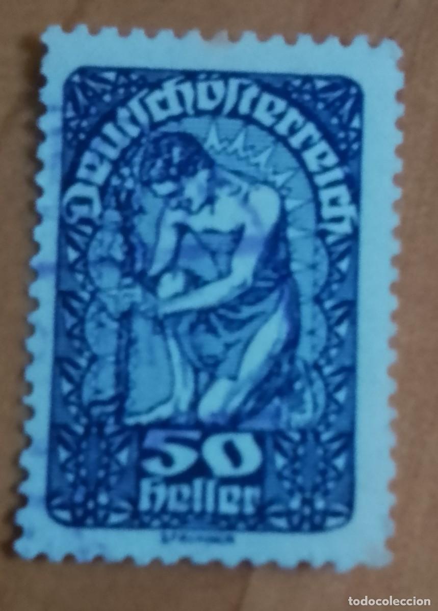 Sellos: AUSTRIA - V/F 50 HELLER - ALEGORIA DE LA NUEVA REP&Uacute;BLICA, RODILLA EN TIERRA Y ESPADA
