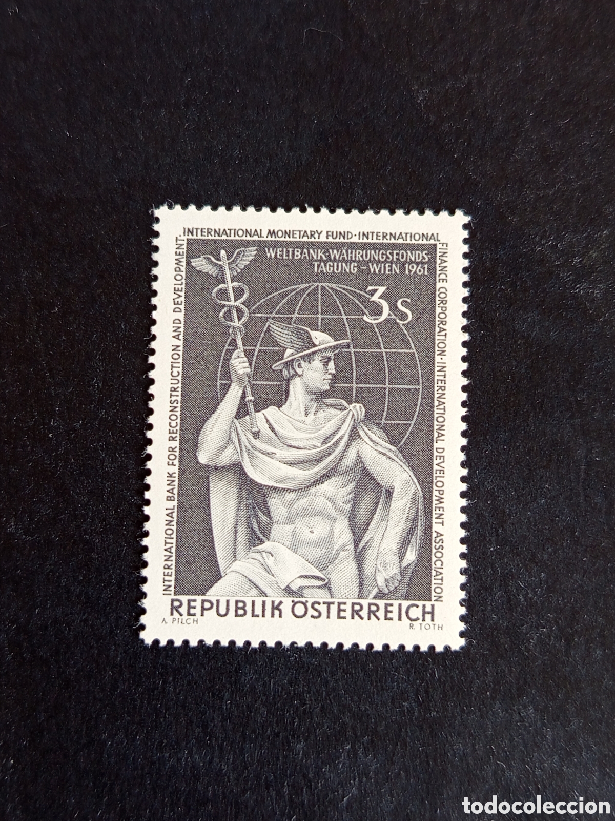 Sellos: AUSTRIA, 1961. Congreso Internacional Banca. Mercurio. Globo. Yvert 937. Ver fotos. Pedido m&iacute;nimo 3&euro;