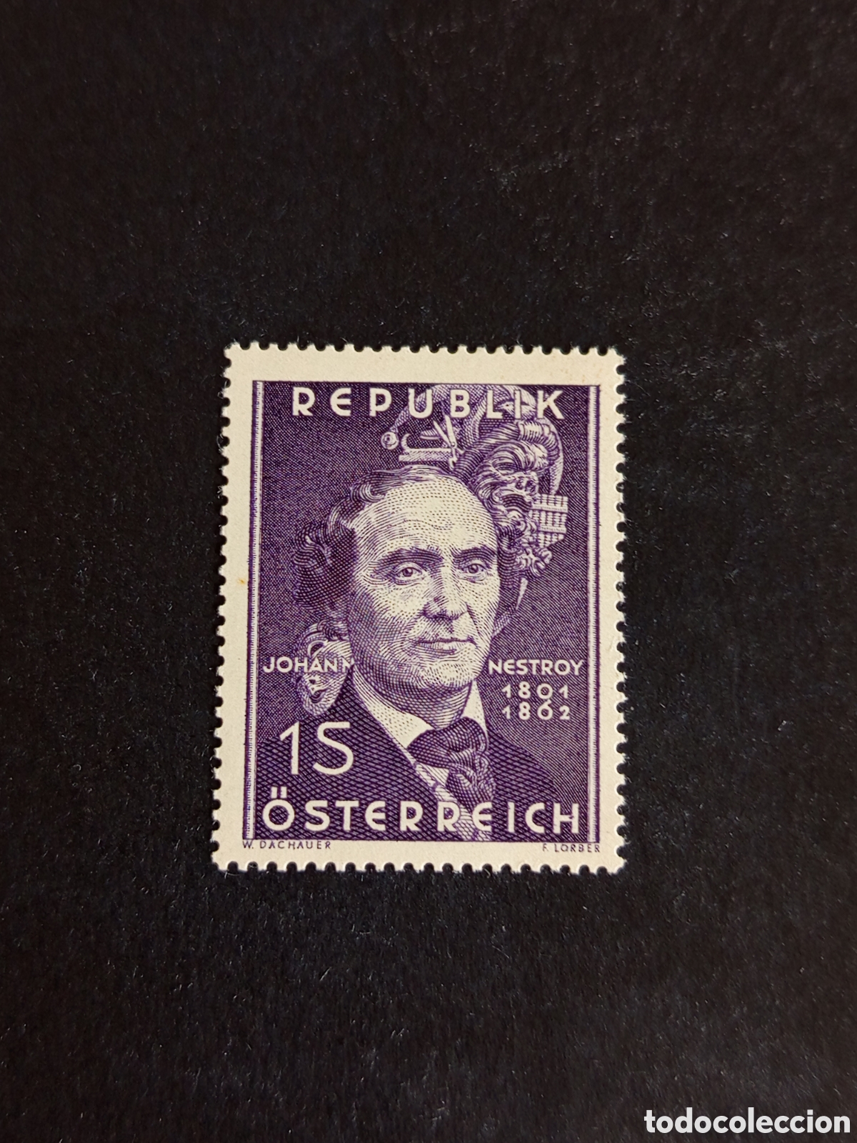 Sellos: AUSTRIA, 1962. Johan Nestroy , actor y poeta. Yvert 948. Ver fotos. Pedido m&iacute;nimo 3 &euro;.Serie completa
