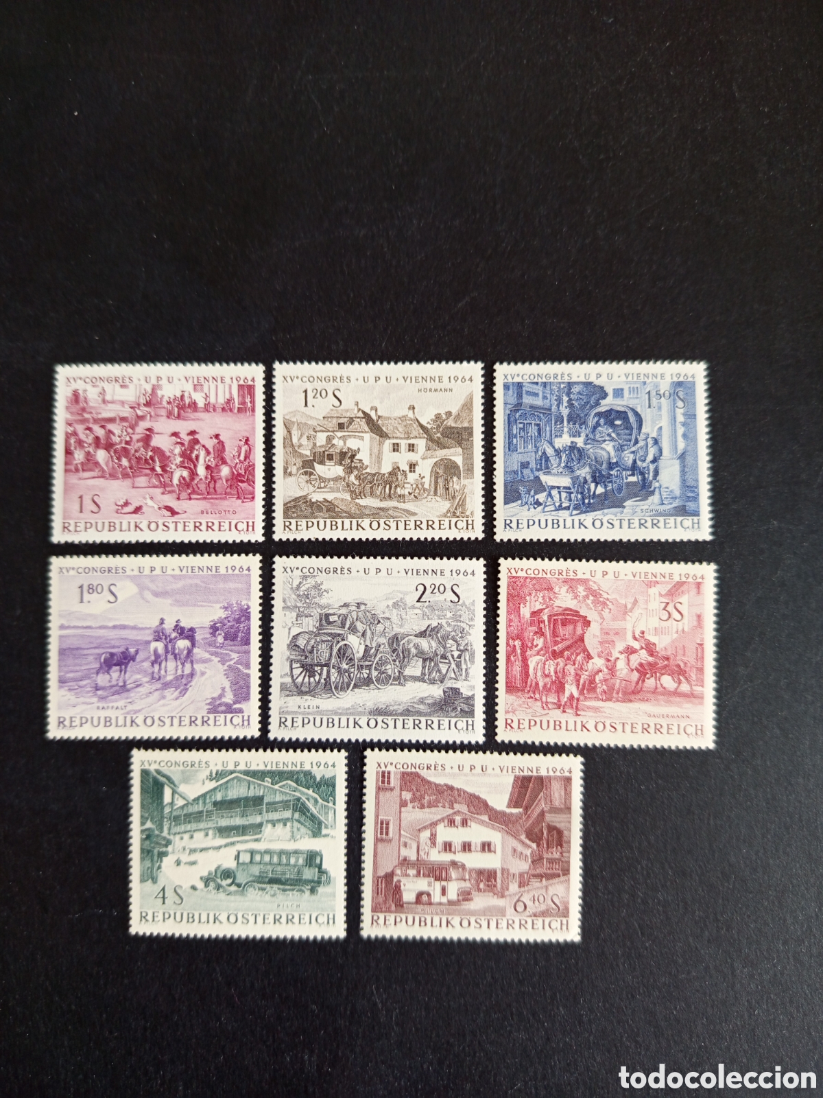 Sellos: AUSTRIA, 1964. Congreso UPU. Pinturas. Transporte postal. Yvert 993/1000. Ver fotos.Pedido m&iacute;nimo 3&euro;
