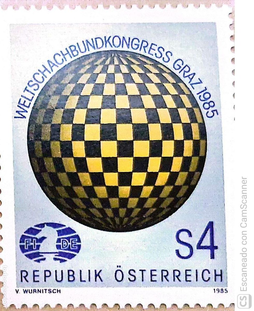 Sellos: Austria. 1652 Congreso de la Federaci&oacute;n internacional de Ajedrez. 1985. Sellos nuevos y numeraci&oacute;n Y