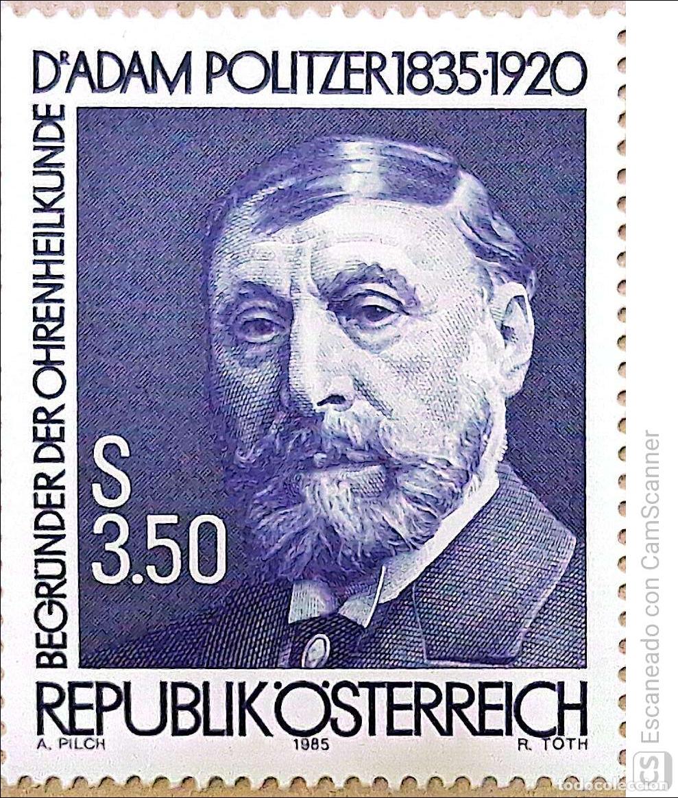 Sellos: Austria. 1655 Aniversario nacimiento del Profesor Adam Politzer. 1985. Sellos nuevos y numeraci&oacute;n Yv