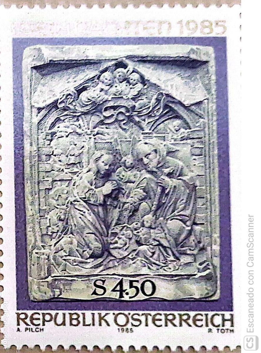 Sellos: Austria. 1663 Navidad: Bajo relieve en m&aacute;rmol. 1985. Sellos nuevos y numeraci&oacute;n Yvert.