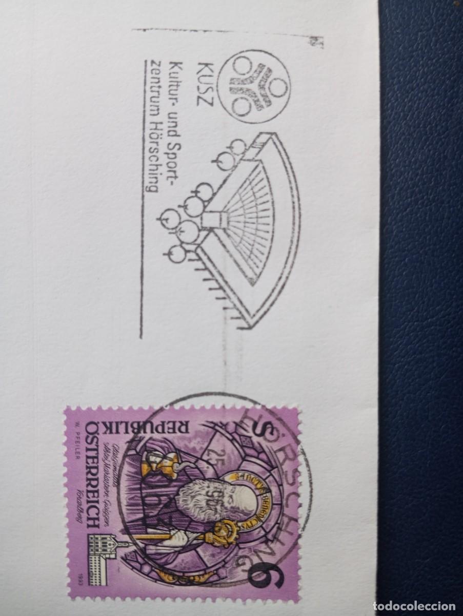 Sellos: AUSTRIA 1993, MATASELLOS ESPECIAL CENTRO DE CULTURA Y DEPORTE H&Ouml;RSCHING, SELLO DE LA ABAD&Iacute;A GWIGGEN