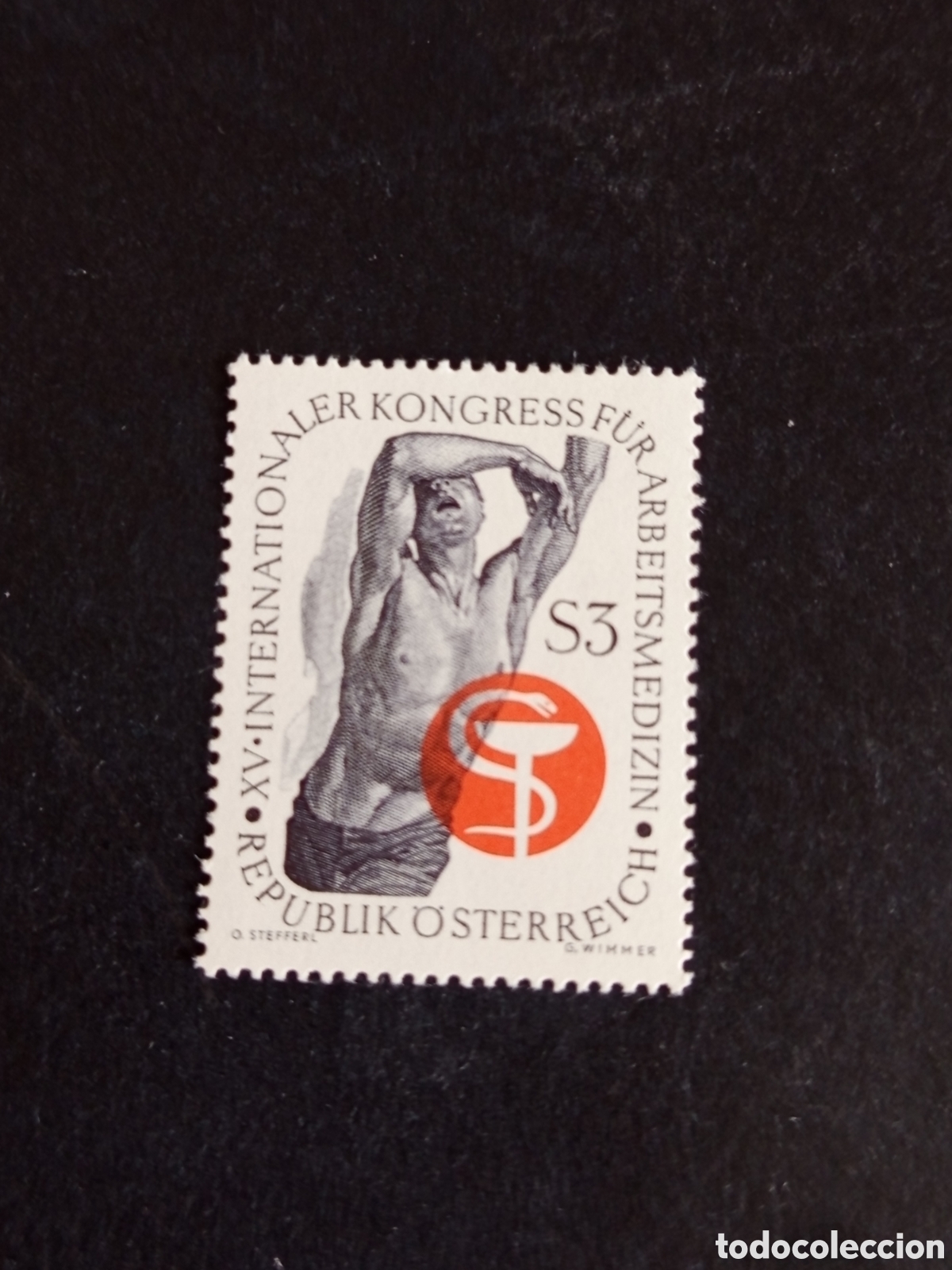 Sellos: AUSTRIA, 1966. Medicina en el trabajo. S&iacute;mbolo. Imagen humana.bYvert 1052.Ver fotos.Pedido m&iacute;nimo3&euro;