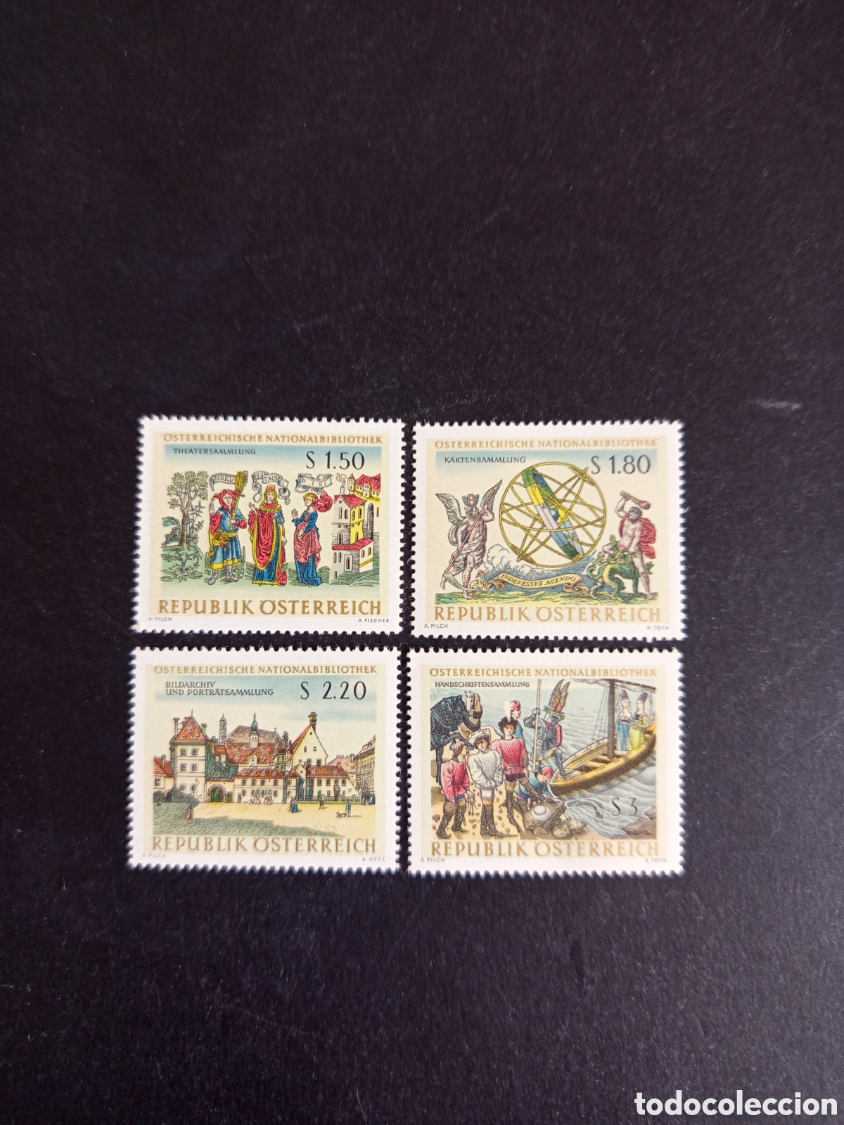 Sellos: AUSTRIA, 1966. Biblioteca Nacional. Ilustraciones. Yvert 1054/7. Ver fotos. Pedido m&iacute;nimo 3 &euro;.