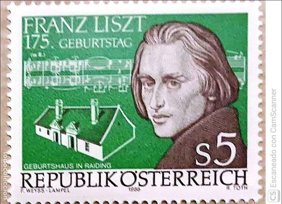 Sellos: Austria. 1694 Franz Liszt, compositor. 1986. Sellos nuevos y numeraci&oacute;n Yvert.