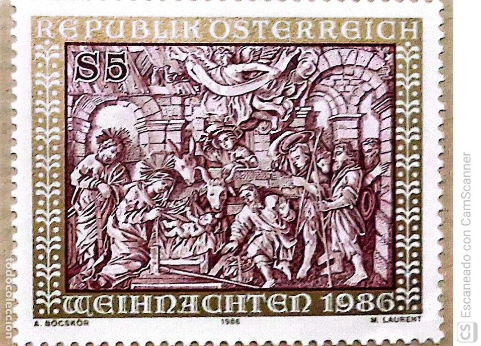 Sellos: Austria. 1698 Navidad: La adoraci&oacute;n de los Pastores. 1986. Sellos nuevos y numeraci&oacute;n Yvert.