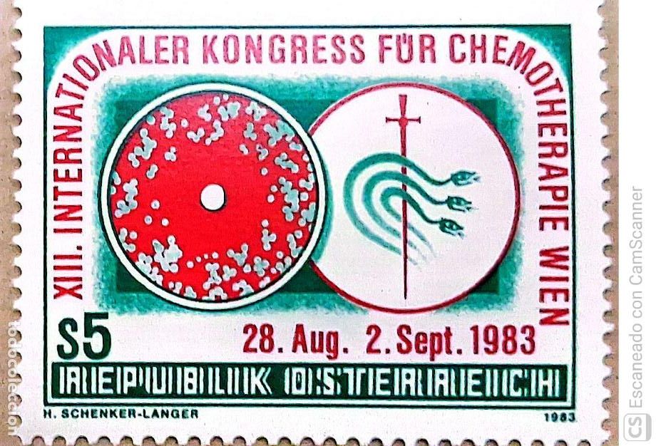 Sellos: Austria. 1577 Congreso internacional de Qimioterapia: S&iacute;mbolos. 1983. Sellos nuevos y numeraci&oacute;n Yve