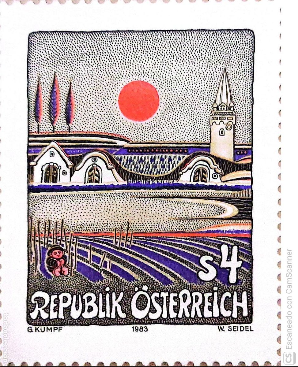 Sellos: Austria. 1583 Arte moderno en Austria (IX): Puesta de sol de Gottfried Kumpf. 1983. Sellos nuevos y