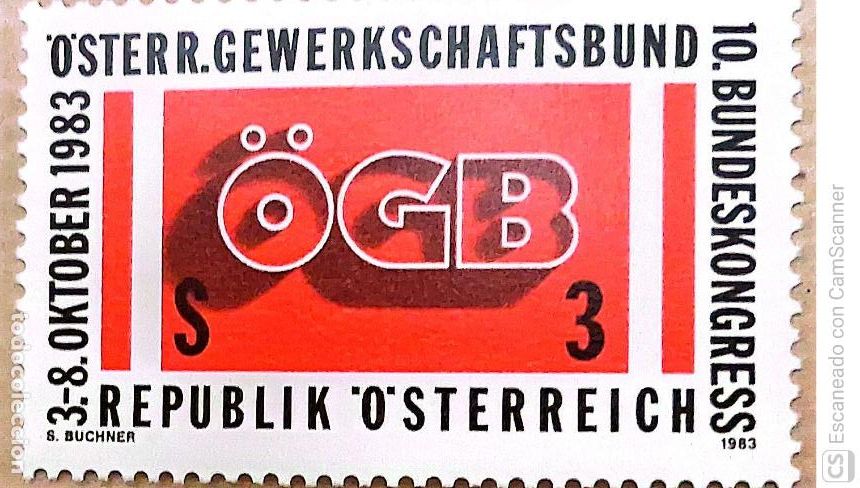 Sellos: Austria. 1584 Confederaci&oacute;n sindical austriaca. 1983. Sellos nuevos y numeraci&oacute;n Yvert.