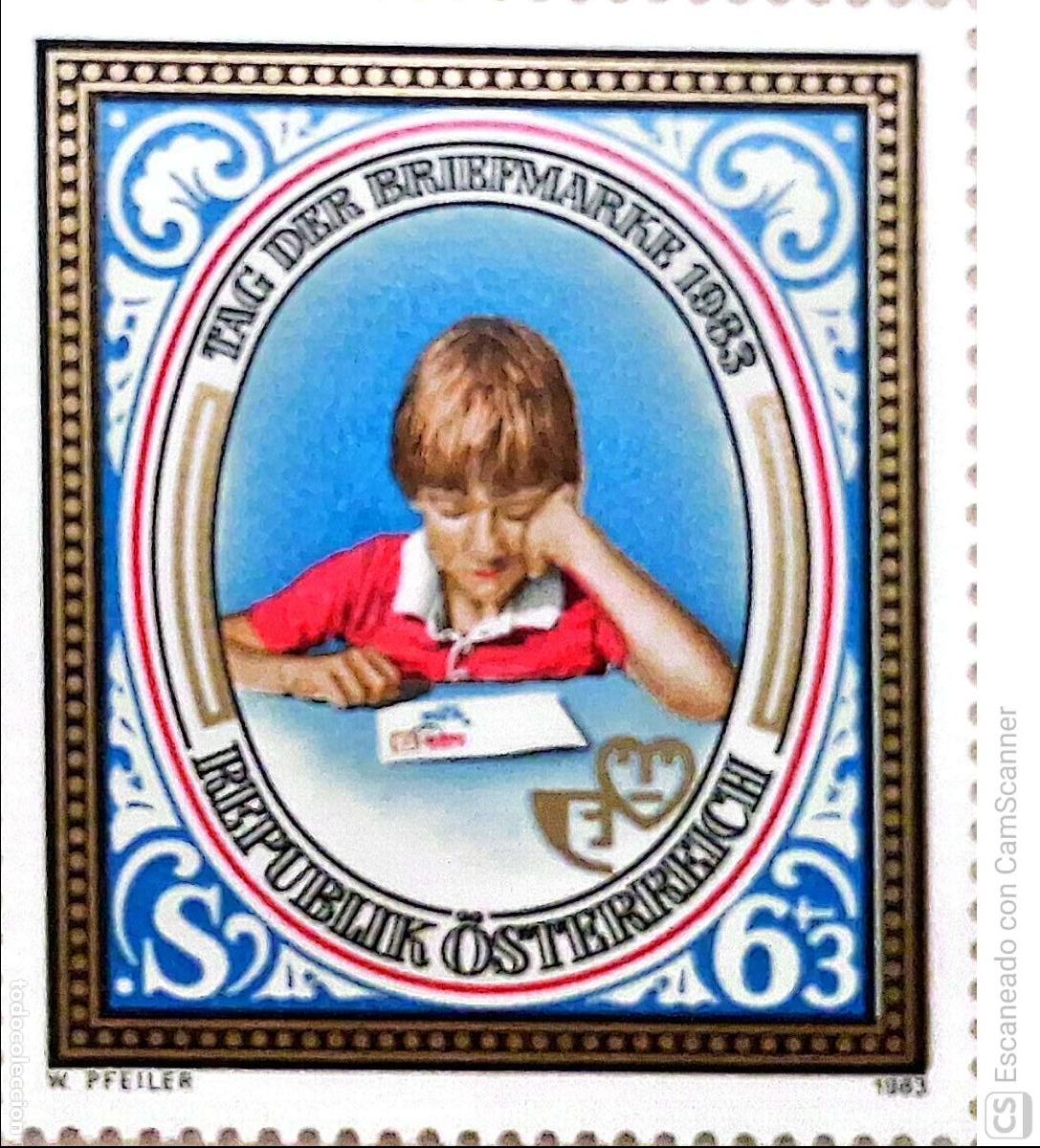 Sellos: Austria. 1585 D&iacute;a del sello: Ni&ntilde;o con una carta. 1983. Sellos nuevos y numeraci&oacute;n Yvert.