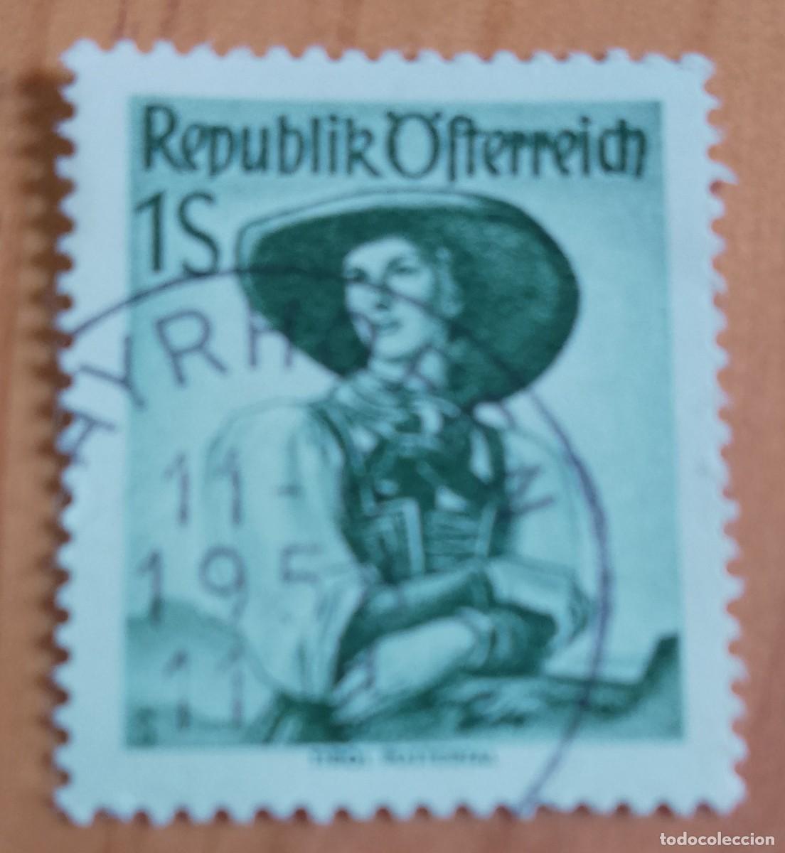 Sellos: AUSTRIA - V/F 1 S - TRAJE TIPICO - MATASELLO IDENTIFICATIVO: 11.6.1958 MAYRHOPFN