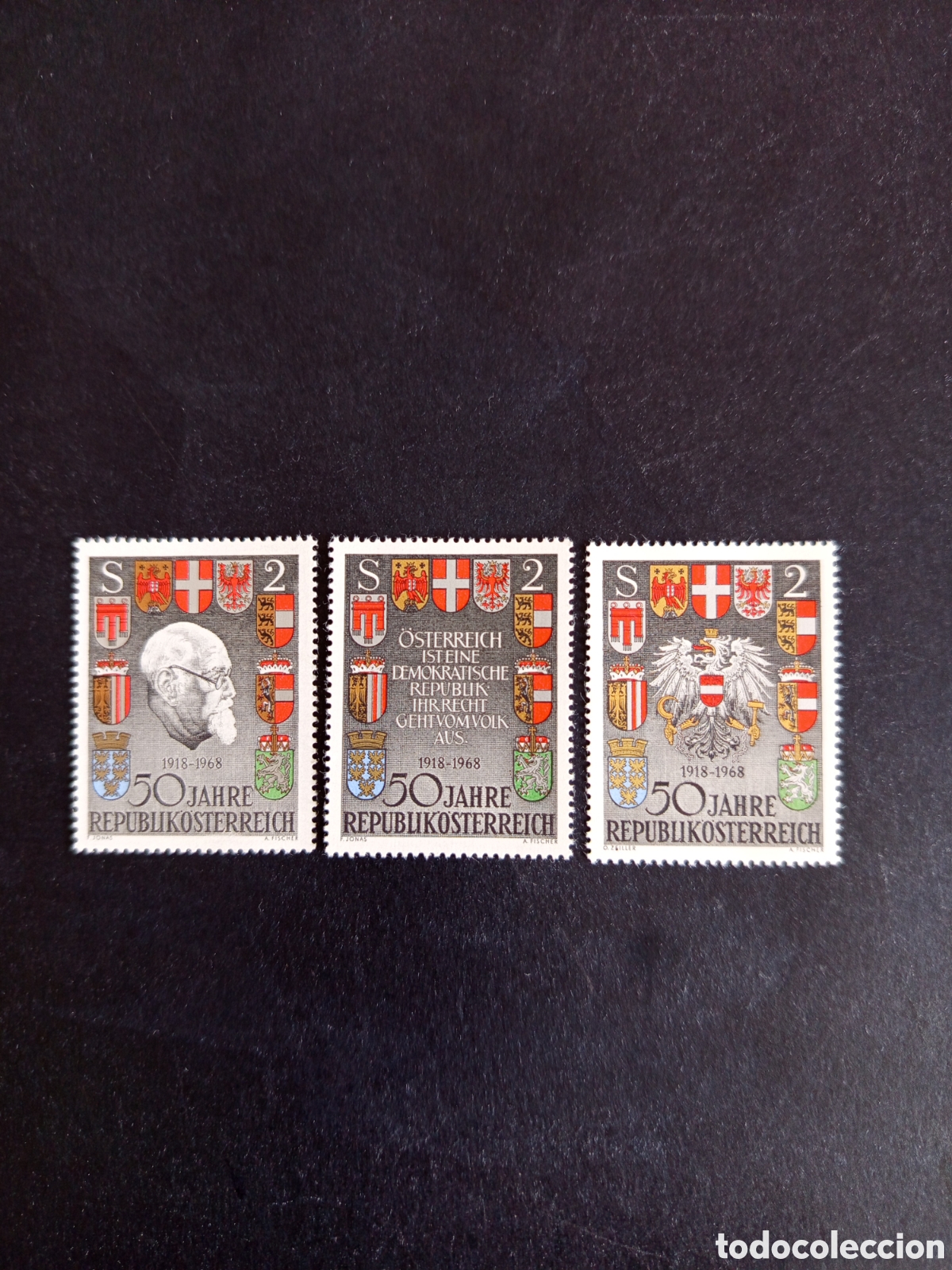 Sellos: AUSTRIA, 1968. 50 Aniversario Rep&uacute;blica, Escudos de Armas. Yvert 1103/5. Ver fotos. Pedido m&iacute;nimo 3&euro;
