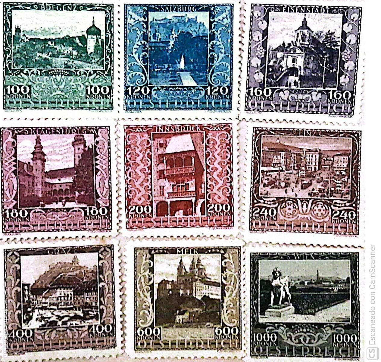 Sellos: Austria. 304/12 Ciudades: Bregenz, Salburgo, Eisenstadt, Klagenfurt, Innsbruck, Linz, Graz, Convento