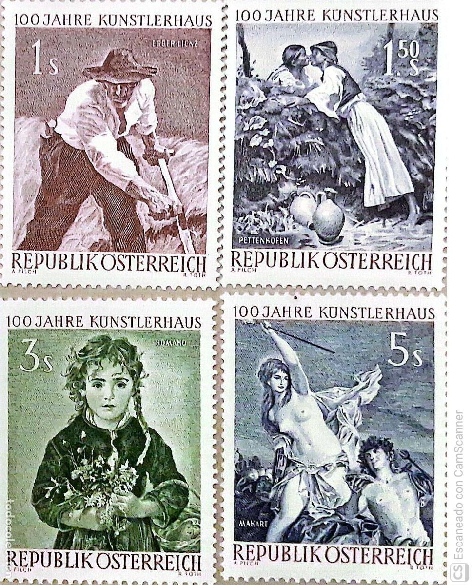 Sellos: Austria. 927/30 Centenario de la Casa de los Artistas. Cuadros. 1961. Sellos nuevos y numeraci&oacute;n Yv