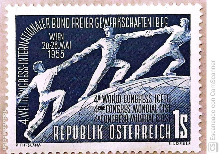 Sellos: Austria. 851 Confederaci&oacute;n internacional de los Sindicatos Libres. 1955. Sellos nuevos y numeraci&oacute;n