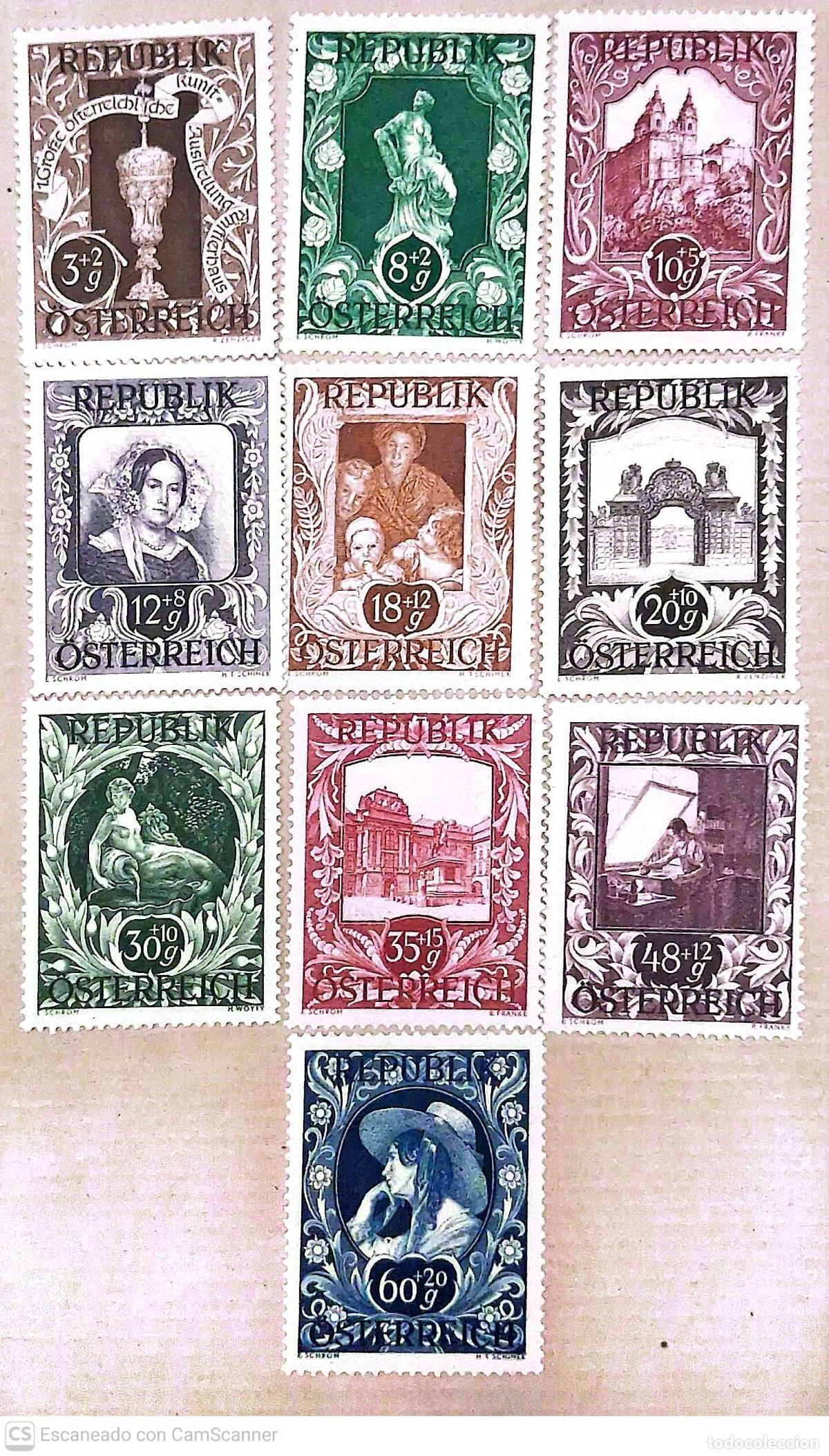 Sellos: Austria. 675/84 Exposici&oacute;n de arte en la Casa de los Artistas de Viena: Corvinus, Donner, Kriehuber