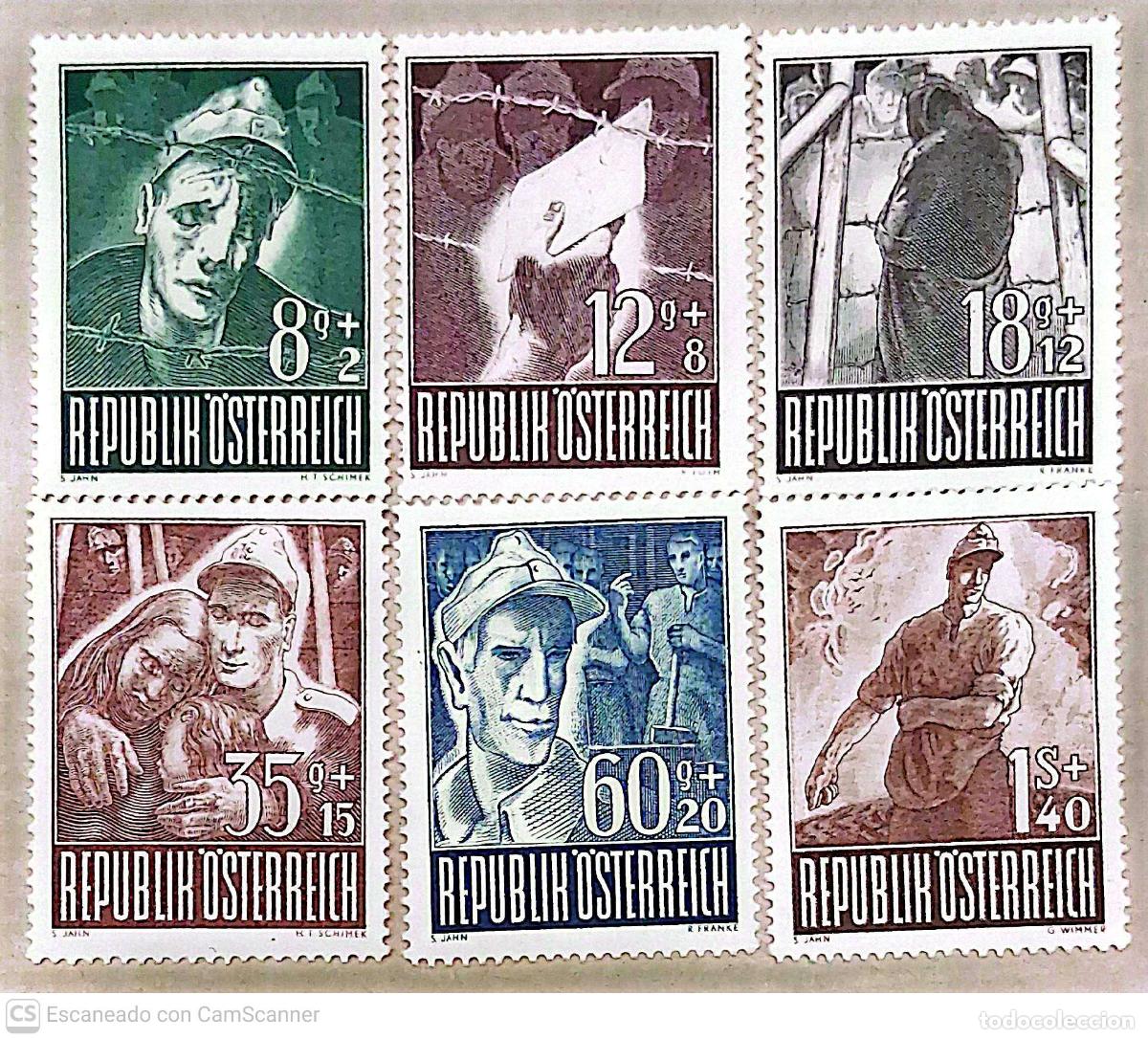 Sellos: Austria. 687/92 Prisioneros de guerra. 1947. Sellos nuevos y numeraci&oacute;n Yvert.