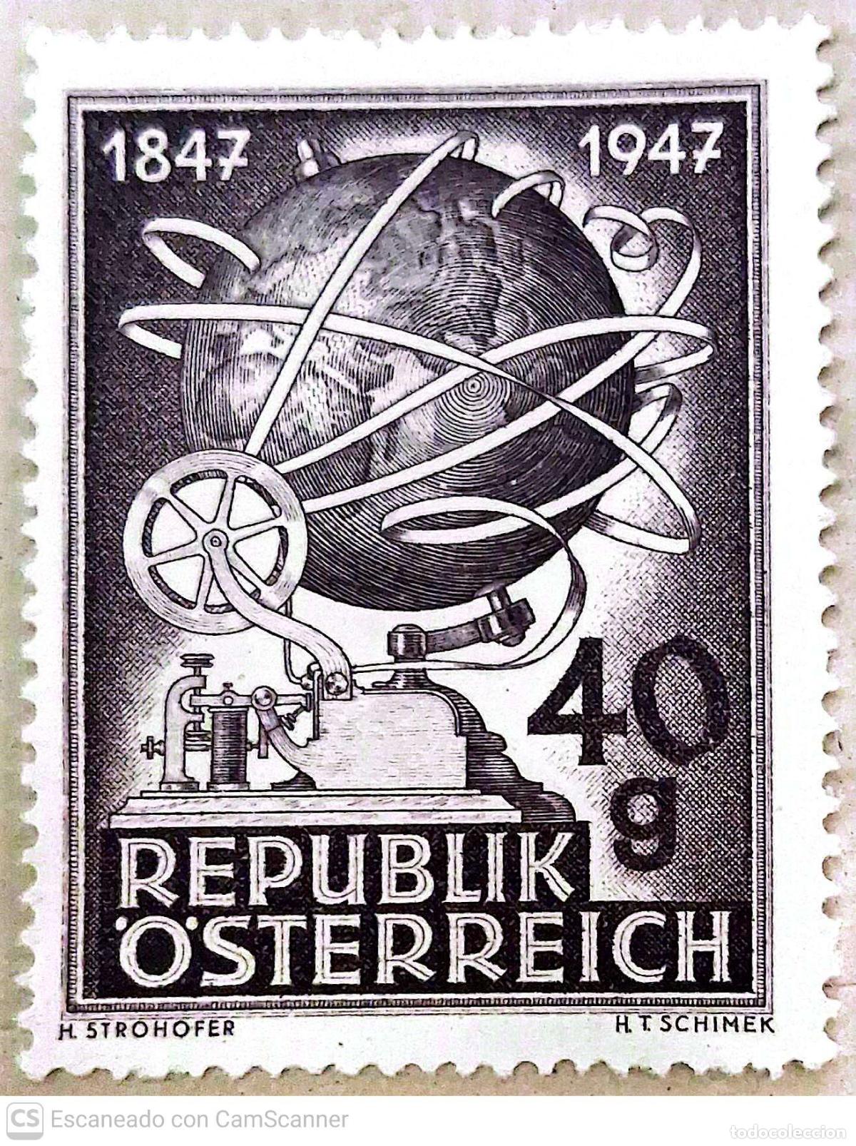 Sellos: Austria. 693 Centenario del tel&eacute;grafo. 1947. Sellos nuevos y numeraci&oacute;n Yvert. 0,25