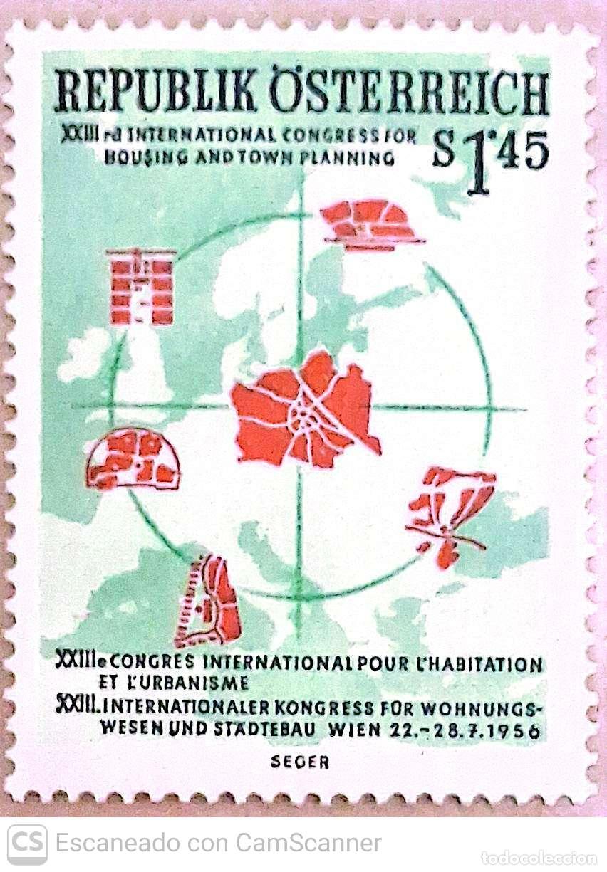 Sellos: Austria. 860 Congreso internacional de la Vivienda y urbanismo. 1956. Sellos nuevos y numeraci&oacute;n Yve