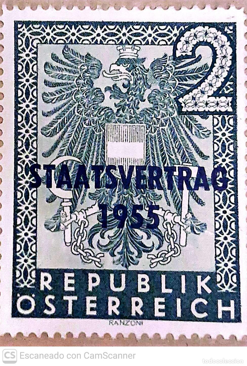 Sellos: Austria. 850 Firma del tratado restaurando su independencia al Estado austriaco. Tipo de 1945 sobrec