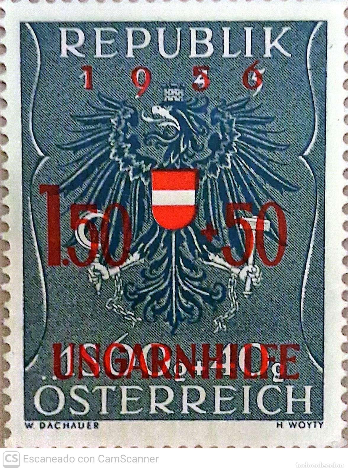 Sellos: Austria. 863 En beneficio de los refugiados h&uacute;ngaros, tipo 776 sobrecargado. 1956. Sellos nuevos y n