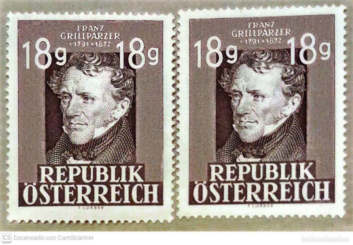 Sellos: Austria. 663/64 Poeta Franz Grillporzer. 1947. Sellos nuevos y numeraci&oacute;n Yvert.