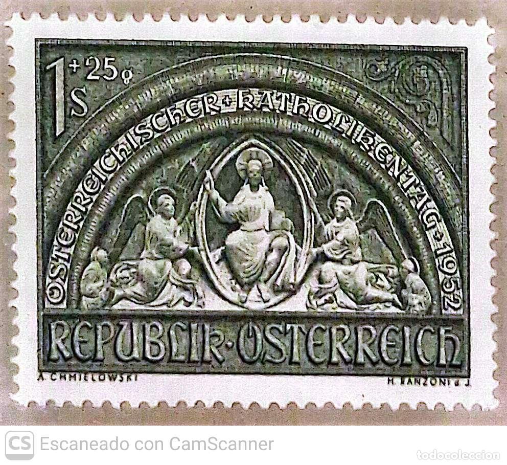 Sellos: Austria. 816 D&iacute;a cat&oacute;lico austriaco: T&iacute;mpano del portal de Saint-Etienne. 1952. Sellos nuevos y nume