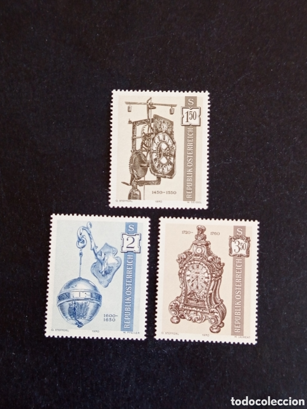 Sellos: AUSTRIA, 1970. Relojes antiguos. Yvert 1157/9. Ver fotos. Pedido m&iacute;nimo 3 &euro;. Serie completa