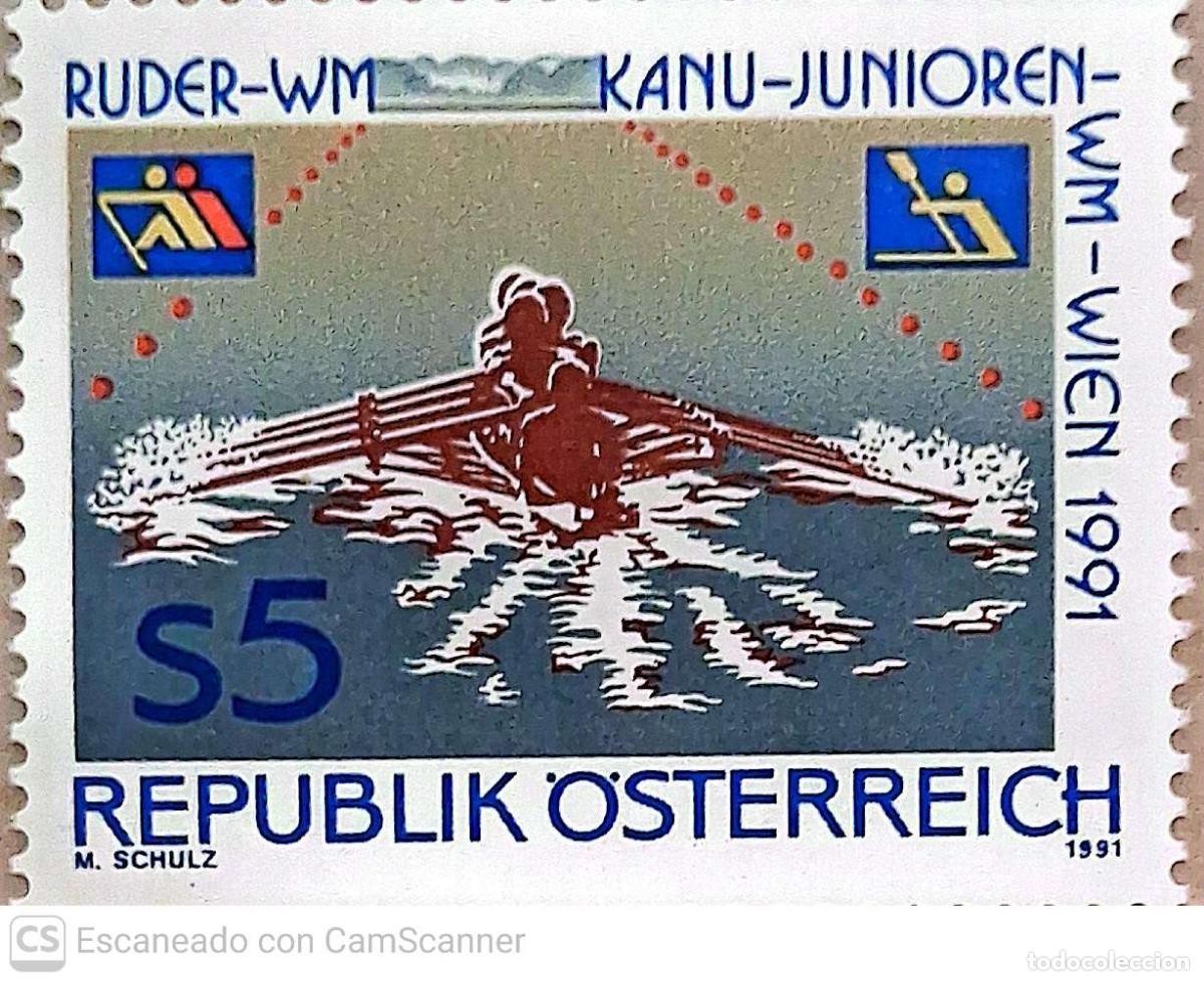 Sellos: Austria. 1865 Campeonato mundial de canoa. 1991. Sellos nuevos y numeraci&oacute;n Yvert