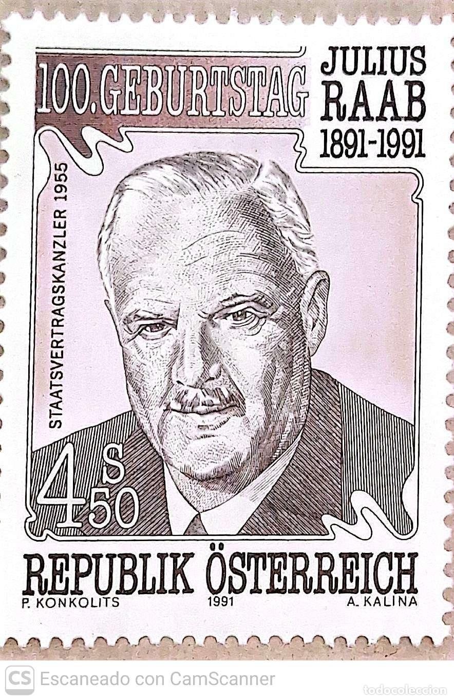 Sellos: Austria. 1875 Canciller Federal Julius Raab. 1991. Sellos nuevos y numeraci&oacute;n Yvert